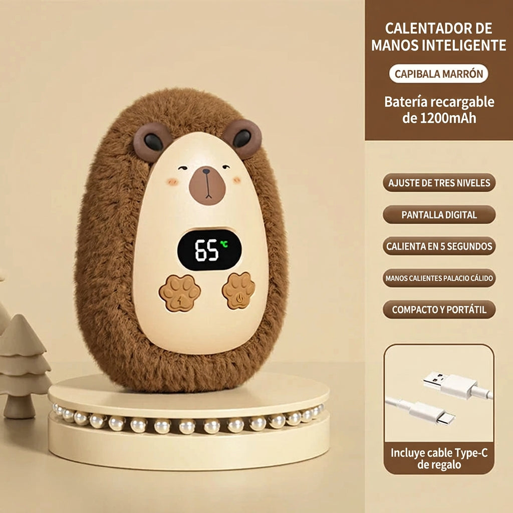 Calentador de manos de peluche con pantalla