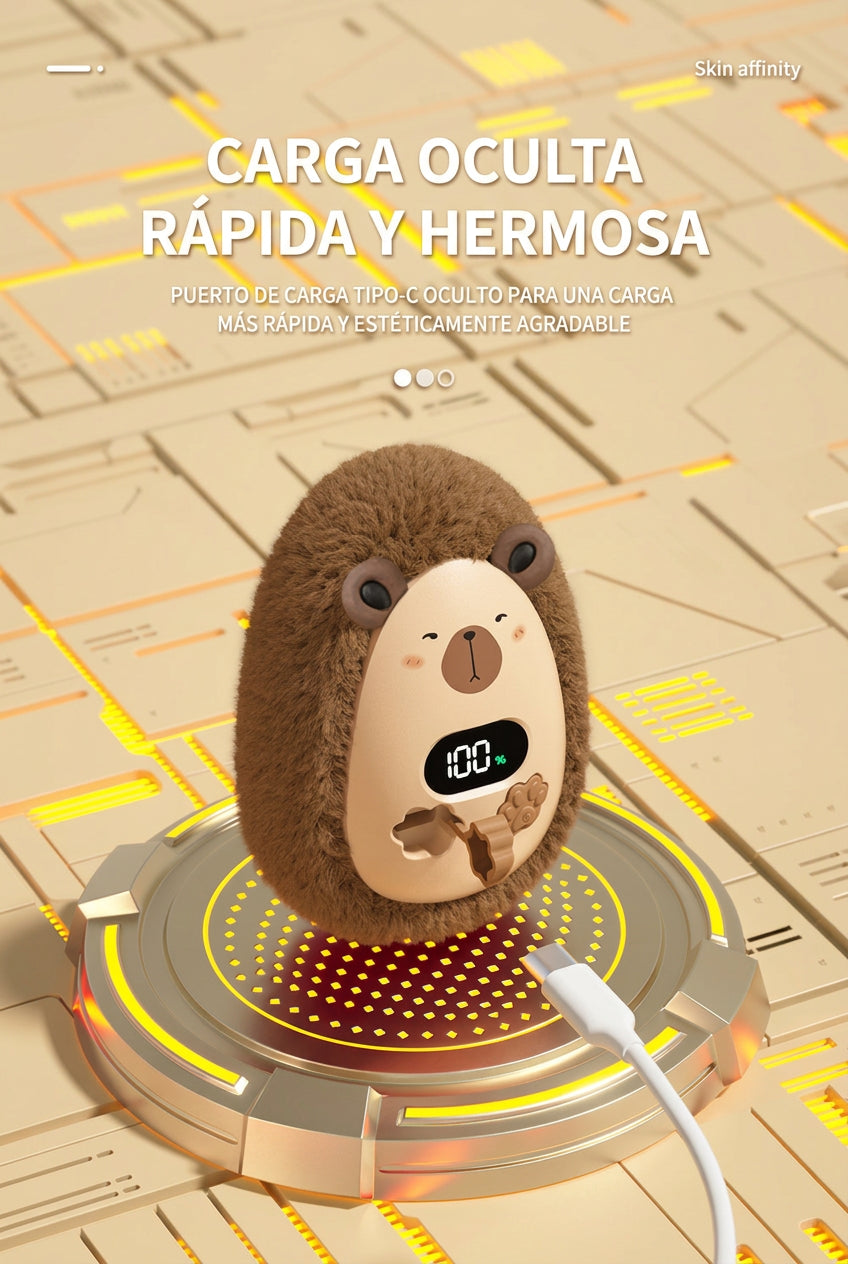 Calentador de manos de peluche con pantalla