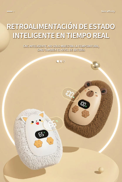 Calentador de manos de peluche con pantalla
