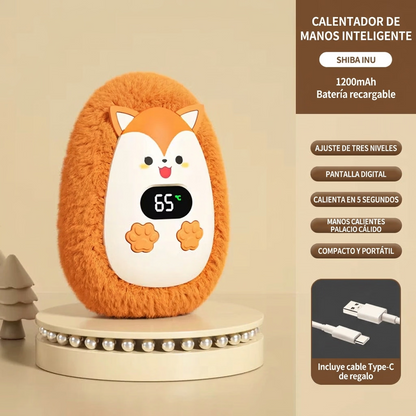 Calentador de manos de peluche con pantalla