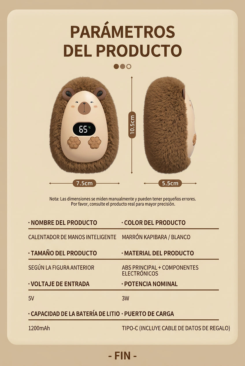 Calentador de manos de peluche con pantalla