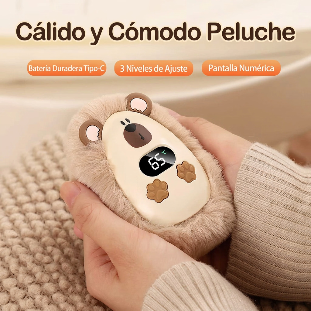 Calentador de manos de peluche con pantalla